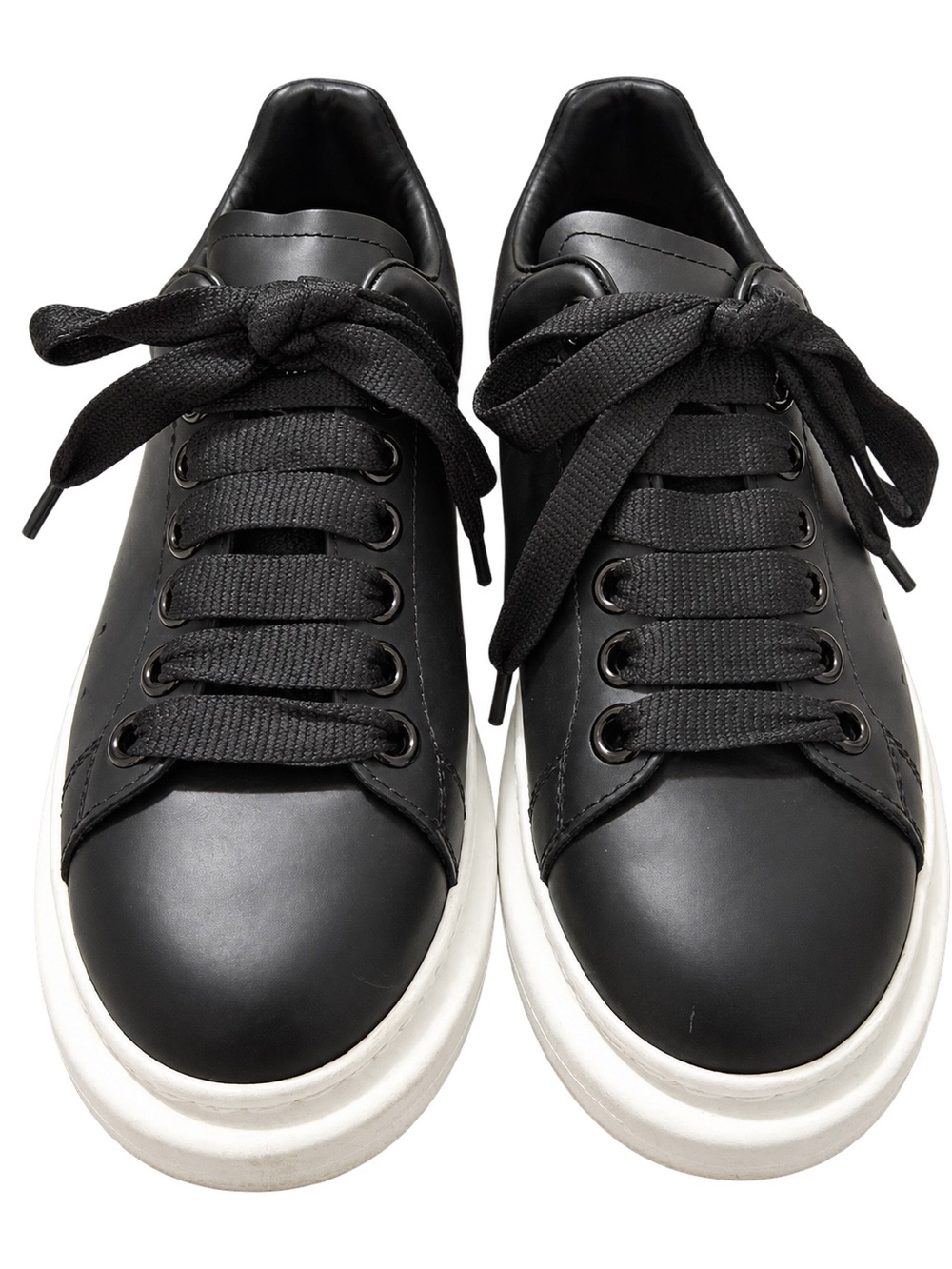 Alexander McQueen Black Leather Platform Sneakers with White Sole